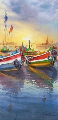 Shaima Umer, 10 x 22 Inchs, Watercolor on Paper, Seascape Painting, AC-SHA-075